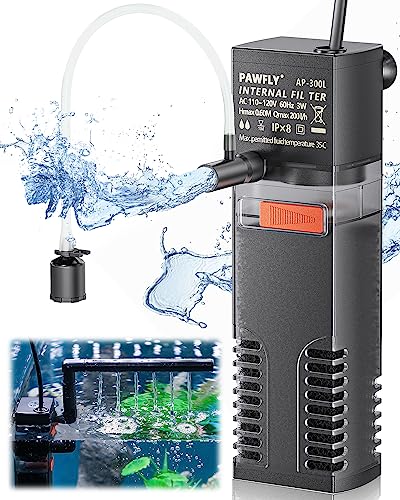 Pawfly Internal Aquarium Filter, Submersible Power Filter with 55 GPH Water Pump...